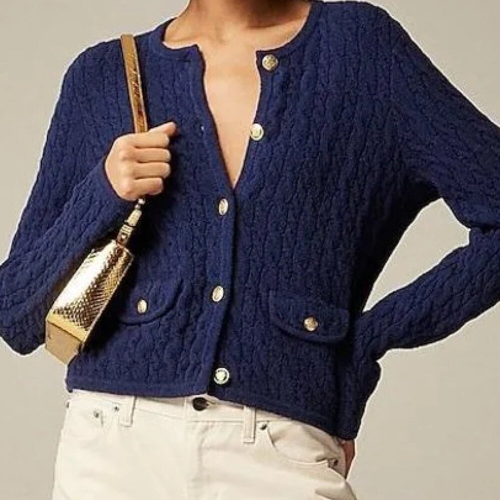Nwt J Crew Odette cable-knit sweater lady blazer jacket in cotton-blend bouclé